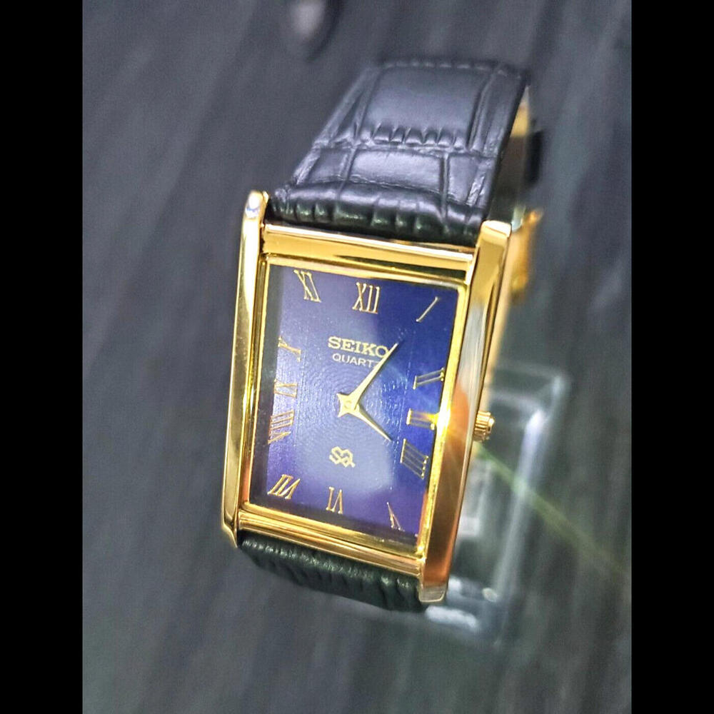 Vintage Mens Tank Slim Seiko Blue Dial Dress Watch New Mvt & Batt ✨ - Picture 4 of 8